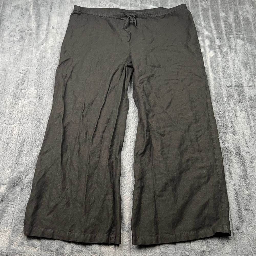 Ashley Stewart Womens 16W Black Linen Rayon Wide Leg Drawstring Pants 15174